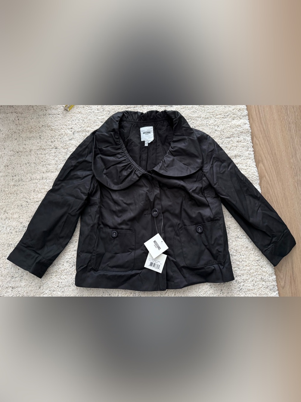 NWT Moschino Jeans Women’s Black Jacket Size 42 US 8 Ruffle Collar Designer